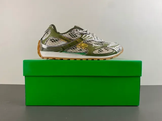 Bottega Veneta Tênis malha e jaula metálica Verde Oliva Tênis lifestyle 14