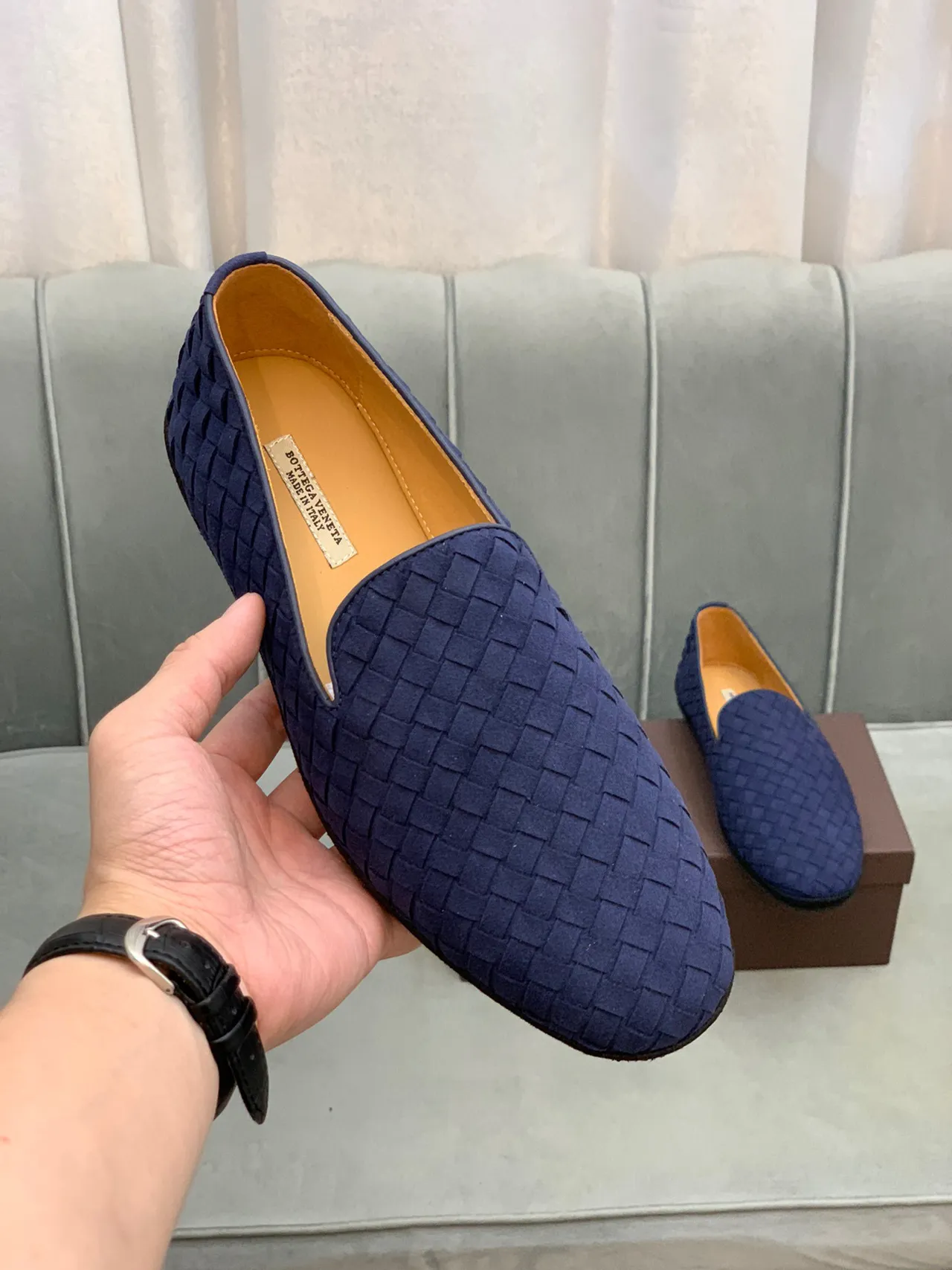 Bottega Veneta Navy Brown Woven Intrecciato Leather Slip-On Loafer 5