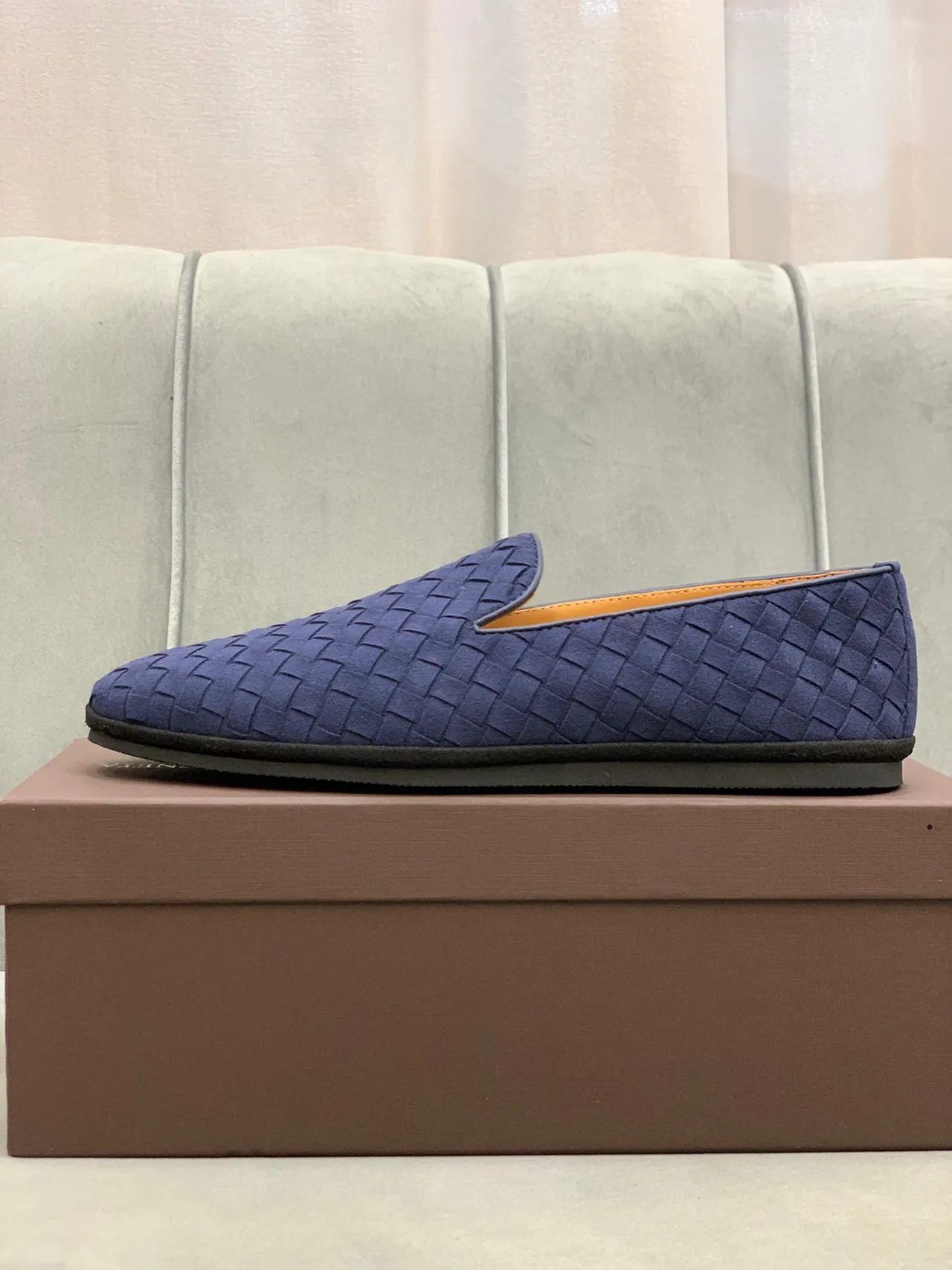 Bottega Veneta Navy Brown Woven Intrecciato Leather Slip-On Loafer 6