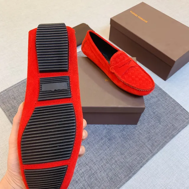 Bottega Veneta Woven Intrecciato Mocasines de Ante Rojo 4