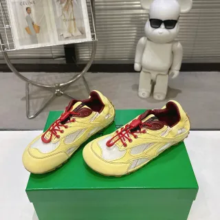 Bottega Veneta Yellow Red Layered Suede And Grid-Mesh Upper Lace Lock Hardware Lifestyle Sneakers