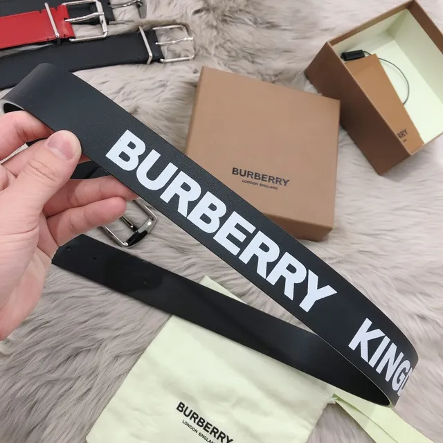 Burberry কালো রৌপ্য মসৃণ ম্যাট আয়তক্ষ বাকল চামড়া বেল্ট 4