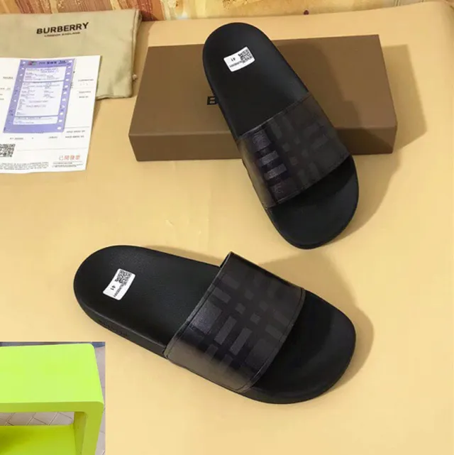 Burberry Black Single-Strap Slide Translucent Check Slippers 2
