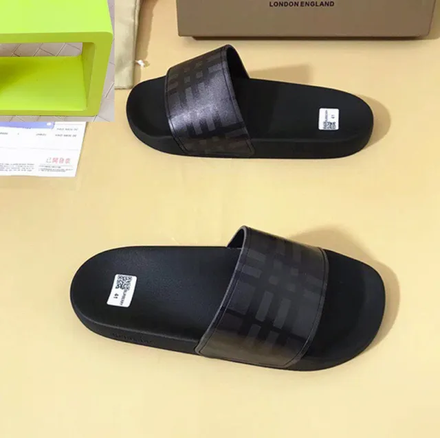 Burberry Black Single-Strap Slide Translucent Check Slippers 7