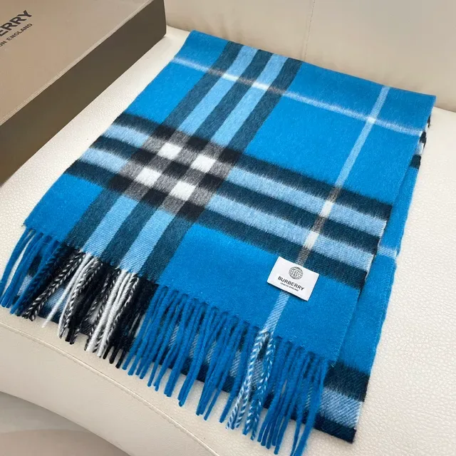 Bufanda Burberry Classic Check Azul de Cachemira 4