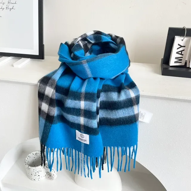 Bufanda Burberry Classic Check Azul de Cachemira 7