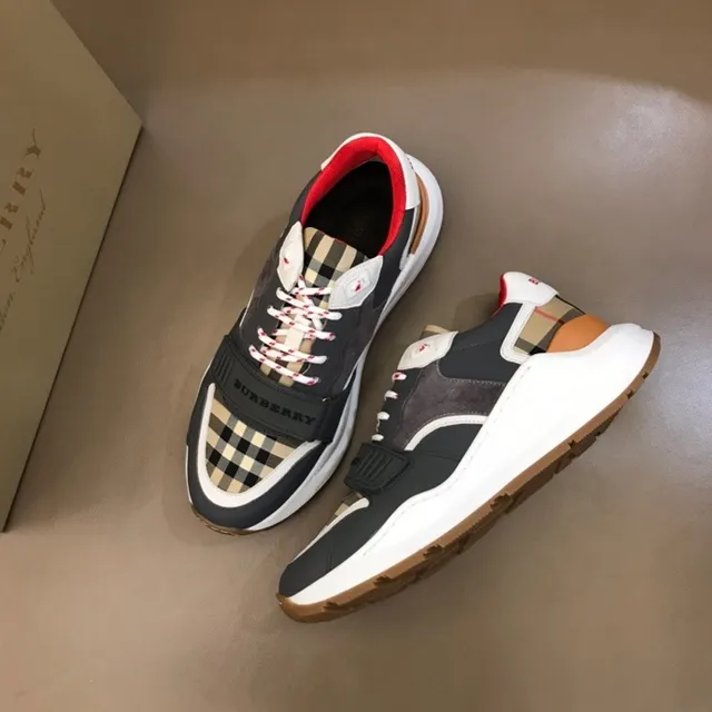 Burberry Knight Black White Sole Check-Pattern Panels Chunky Sneakers 9