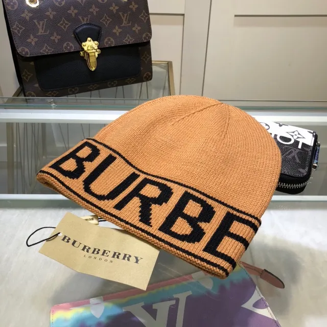 Burberry Logo-Knit bege preto Rolled Cuff Beanie 3