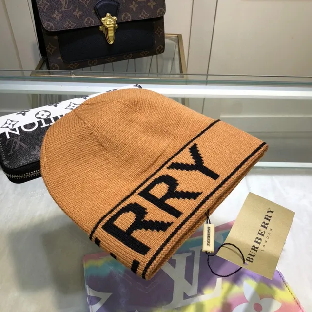 Burberry Logo-Knit bege preto Rolled Cuff Beanie 4