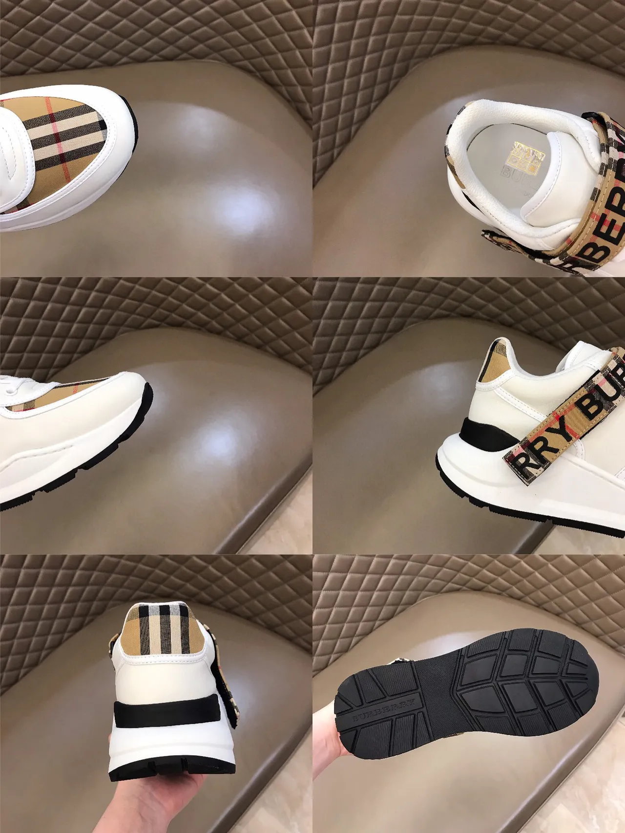 Burberry Lola White Beige Chunky Platform Sole House Check Strap Detail Lifestyle Sneakers 2