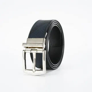 Burberry Reversible Belt Black Navy Check-Patterned Fabric Leather Belt