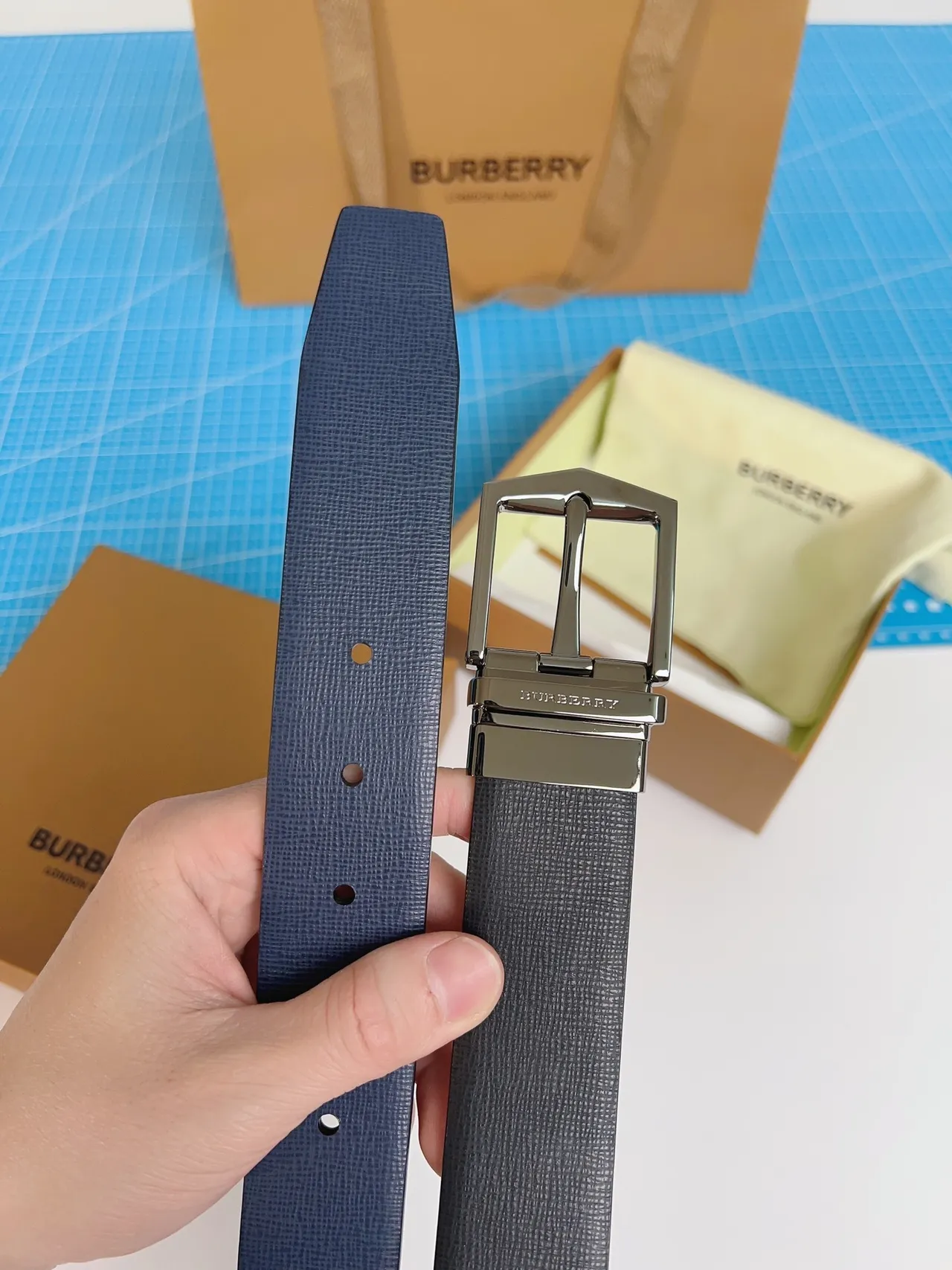 Burberry Reversible Buckle Textured Leather Belt 4