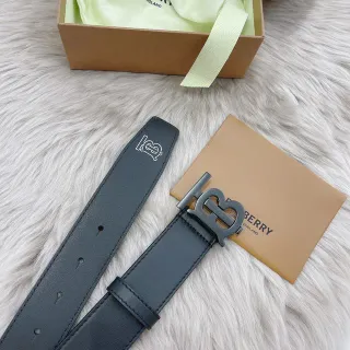 Burberry TB Belt Dark Leather Matte Black Buckle Leather Belt