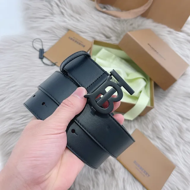 Burberry TB Belt Dark Leather Matte Black Buckle Leather Belt 2