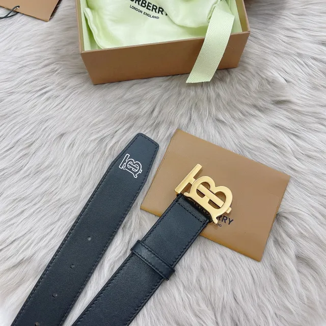 Burberry TB Belt Dark Leather Matte Black Buckle Leather Belt 3