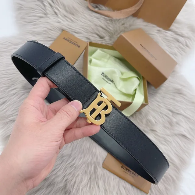 Burberry TB Belt Dark Leather Matte Black Buckle Leather Belt 4