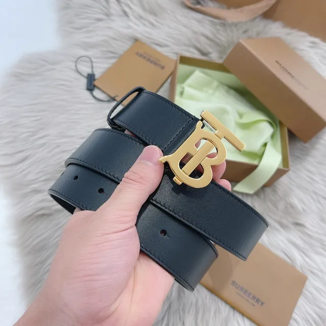 Burberry TB Belt Dark Leather Matte Black Buckle Leather Belt 5