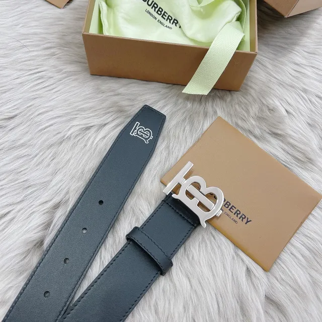 Burberry TB Belt Dark Leather Matte Black Buckle Leather Belt 6