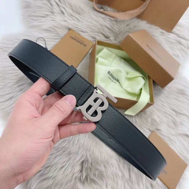 Burberry TB Belt Dark Leather Matte Black Buckle Leather Belt 7