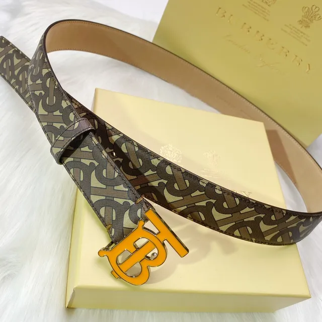 Burberry TB Monogram नारंगी इनेमेल बकल चमड़े की बेल्ट 3