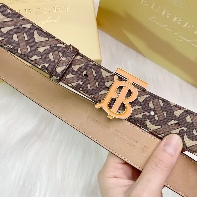 Burberry TB Monogram नारंगी इनेमेल बकल चमड़े की बेल्ट 5