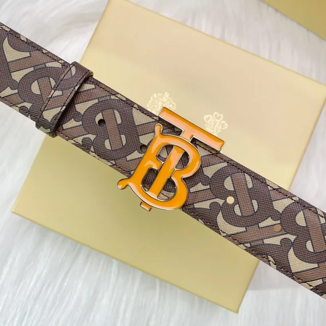 Burberry TB Monogram नारंगी इनेमेल बकल चमड़े की बेल्ट 6