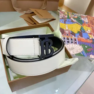 Burberry TB Monogram Belt White and Navy Leather Belt