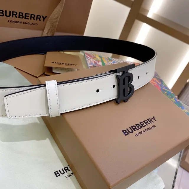 Burberry TB Monogram Belt White and Navy Leather Belt 2