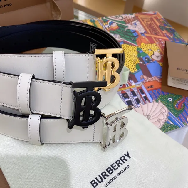 Burberry TB Monogram Belt White and Navy Leather Belt 5