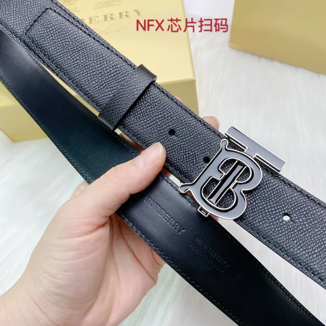 Burberry TB Monogram Black Textured Leather Belt 2