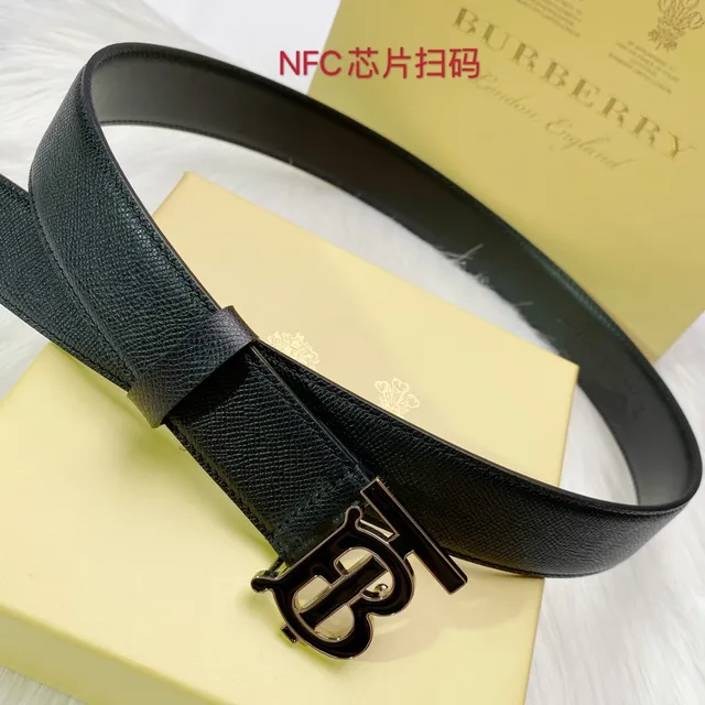 Burberry TB Monogram Black Textured Leather Belt 7