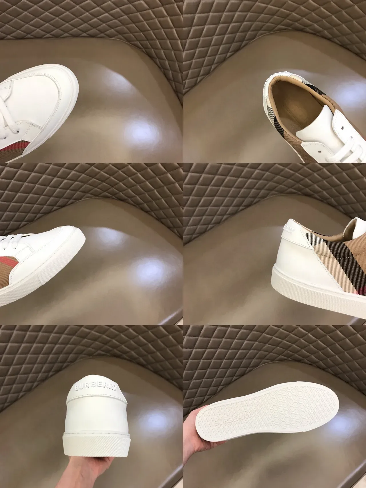 Burberry White Beige Leather House Check Side Panel Lifestyle Sneakers 2