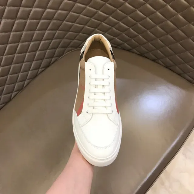 Burberry White Beige Leather House Check Side Panel Lifestyle Sneakers 4