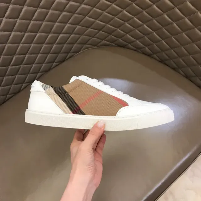 Burberry White Beige Leather House Check Side Panel Lifestyle Sneakers 5