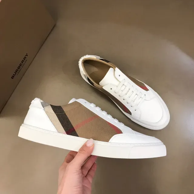 Burberry White Beige Leather House Check Side Panel Lifestyle Sneakers 6