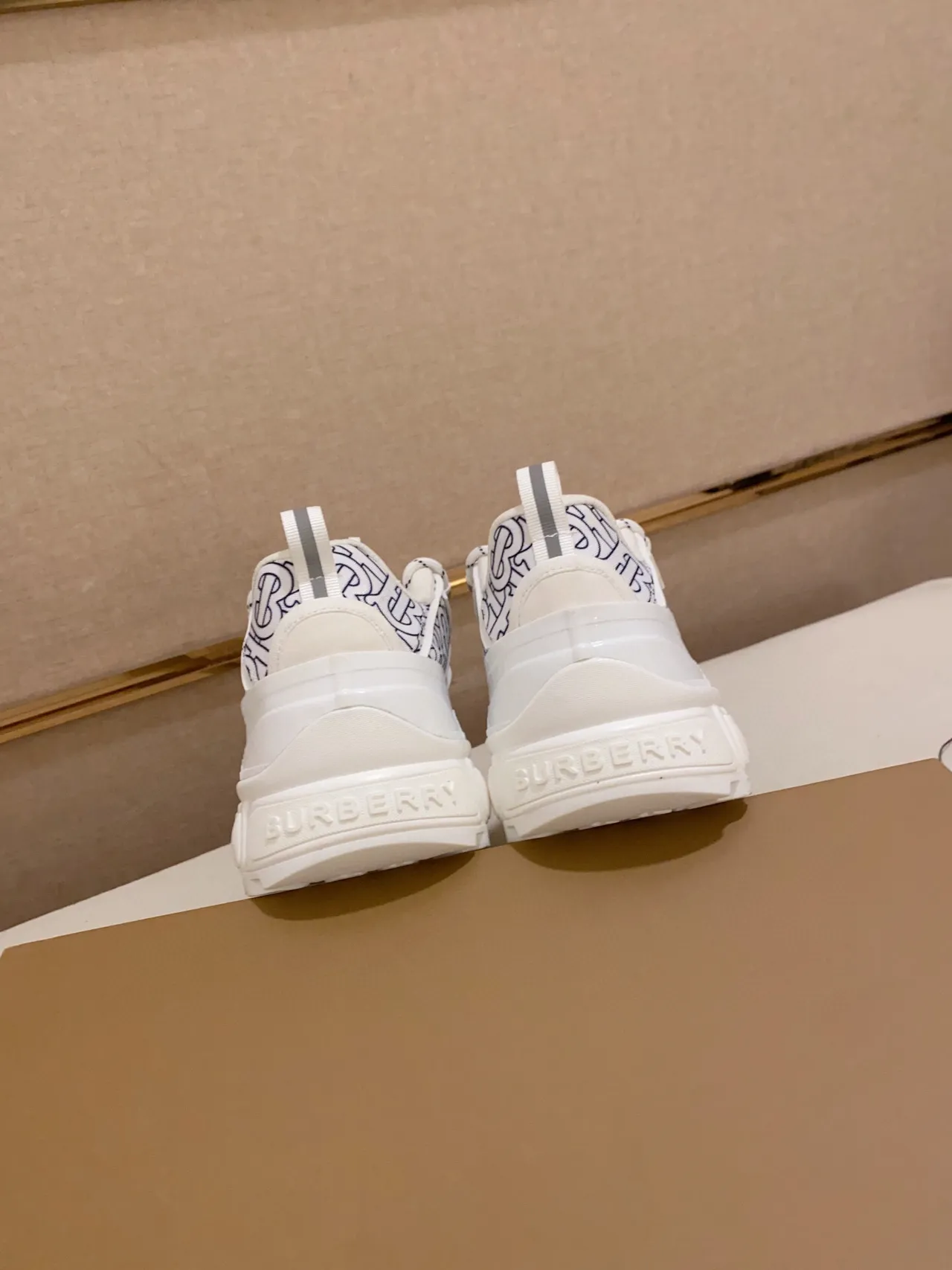 Burberry White Blue Monogrammed Textile Upper Oversized Sculpted Rubber Sole Chunky Sneakers 8