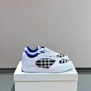 Burberry White Navy Leather Upper House Check Panel Lifestyle Sneakers