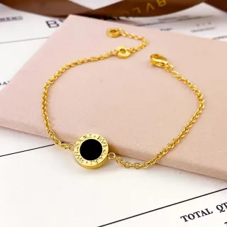 Bvlgari B.zero1 सोने की काली रोलो चेन सर्कुलर एनग्रेव्ड चार्म ब्रेसलेट
