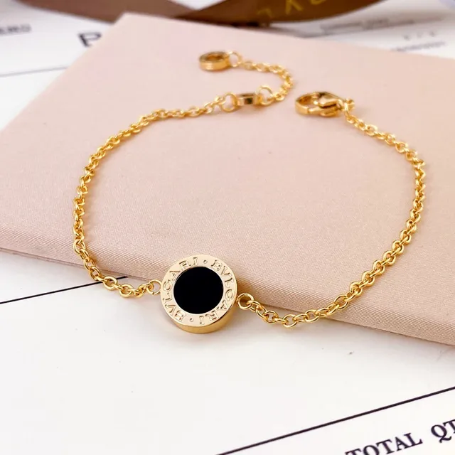 Bvlgari B.zero1 Pulseira corrente Rolo ouro preto charme gravado circular 4