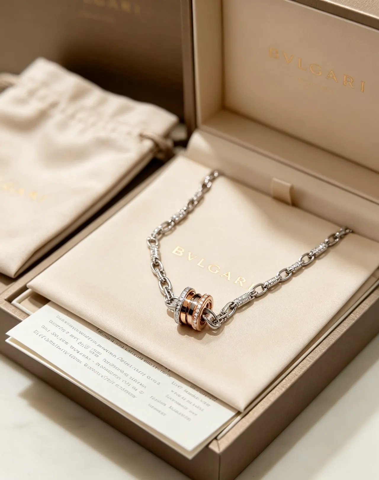 Bvlgari B.zero1 多色调钻石镶嵌旋转戒指项链 8
