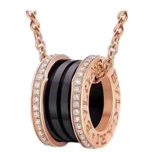 Bvlgari B.zero1 गुलाबी सोना काली सिरेमिक पावे डायमंड नेकल