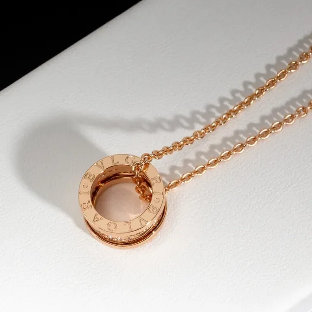 Bvlgari B.zero1 Triple Interlocking Ring Pavé Diamond Rose Gold Necklace 2
