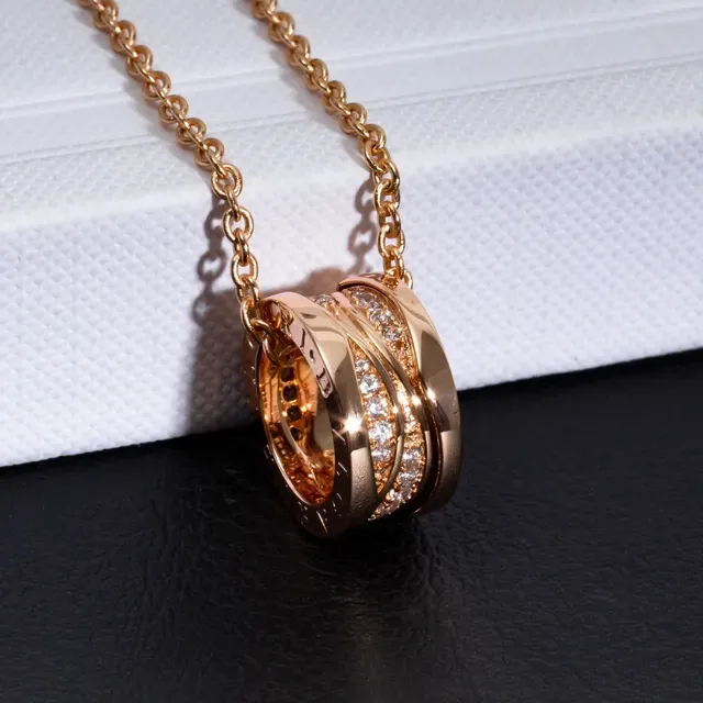 Bvlgari B.zero1 Triple Interlocking Ring Pavé Diamond Rose Gold Necklace 3