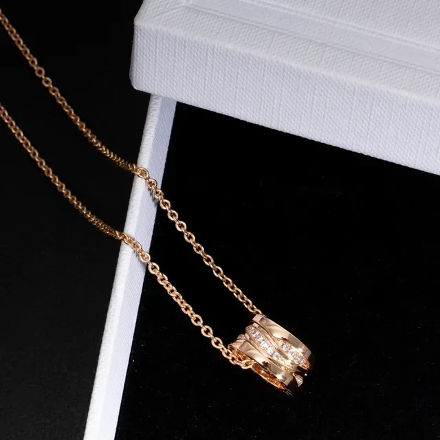 Bvlgari B.zero1 Triple Interlocking Ring Pavé Diamond Rose Gold Necklace 4