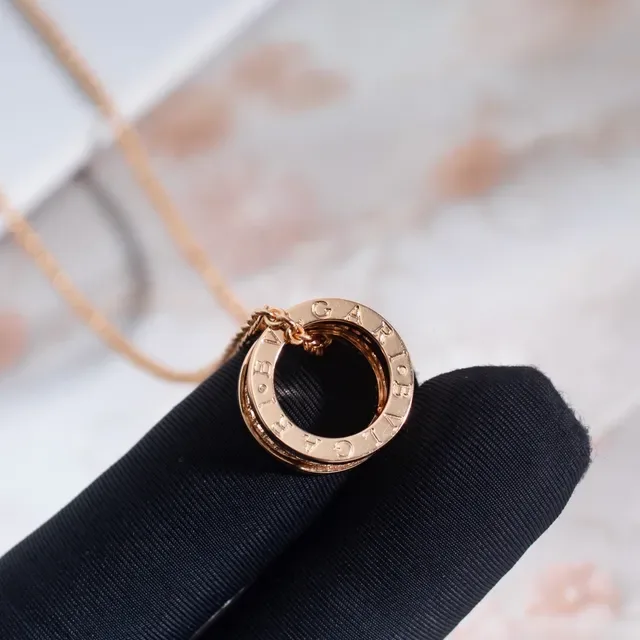 Bvlgari B.zero1 Triple Interlocking Ring Pavé Diamond Rose Gold Necklace 8