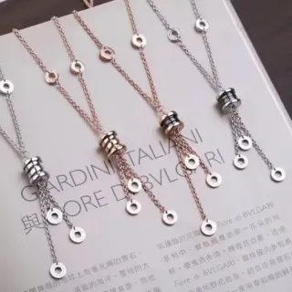 Bvlgari Fiore di चाँदी सोना सिलिंड्रिकल पेंडेंट टासल-चेन डैंगल्स हार