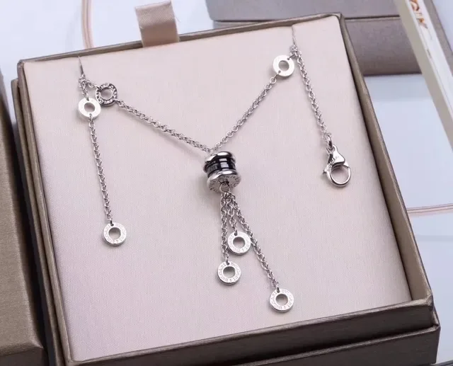 Bvlgari Fiore di 银金色 圆柱吊坠 流苏链坠饰 项链 4