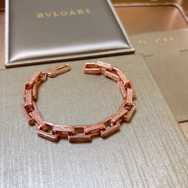 Bvlgari Geometric Rectangular Link Rose-Gold Bracelet 4