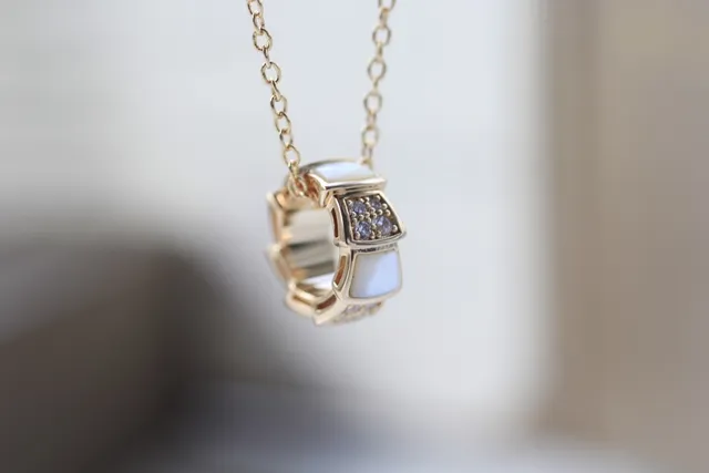 Bvlgari Gold Red Stacked Geometric Pendant Pavé Diamond Accents Necklace 6