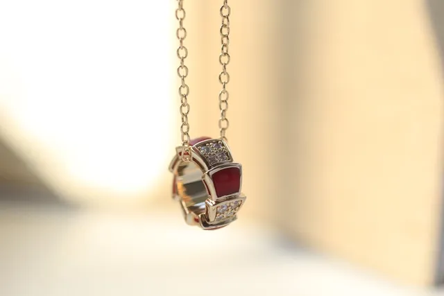 Bvlgari Gold Red Stacked Geometric Pendant Pavé Diamond Accents Necklace 7